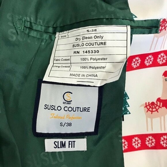 Suslo Couture Suit Jacket White Red Christmas S 38 - Picture 4 of 7